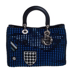 Dior Metallic Blue/Black Tweed and Leather Medium Patch Embellished Diorissimo S