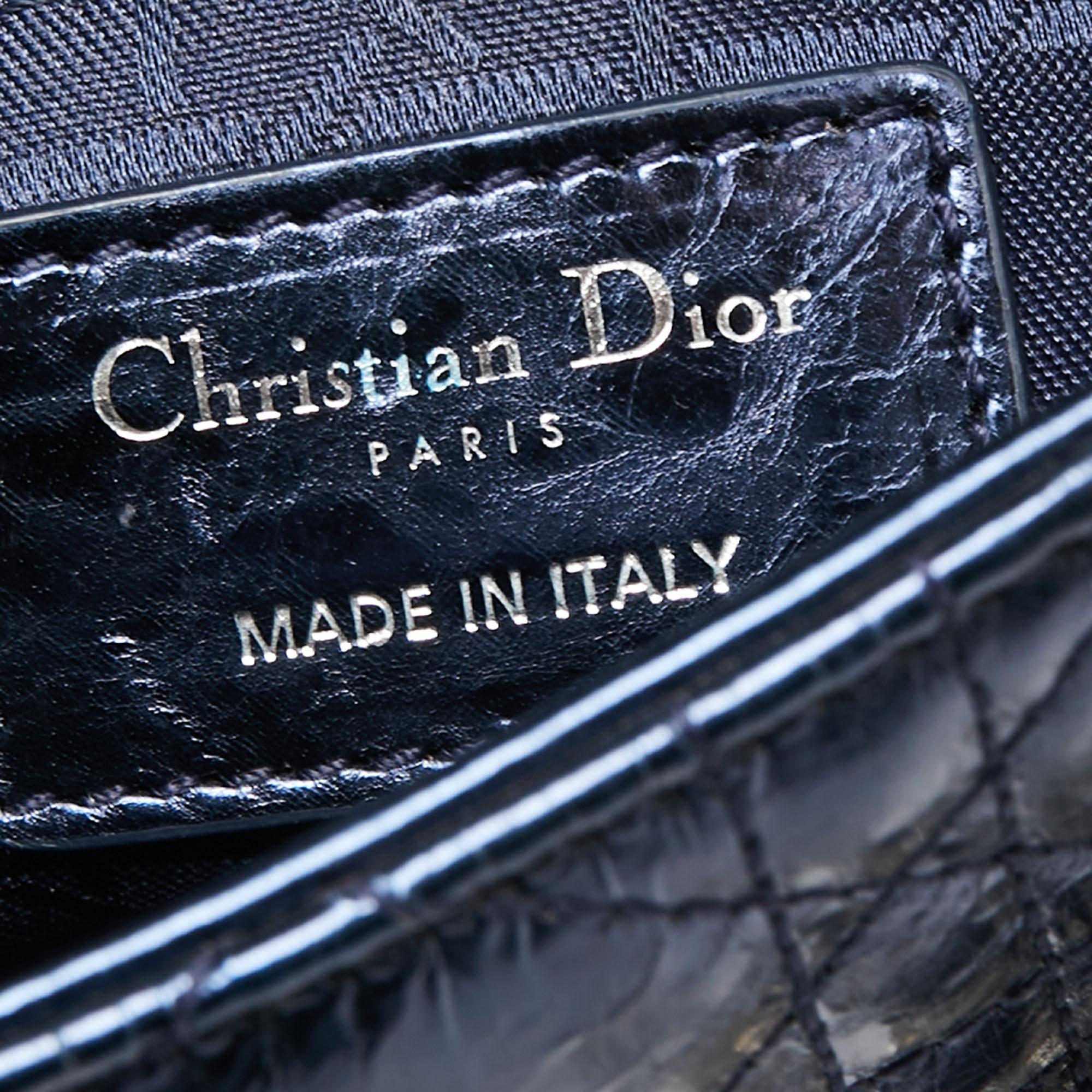 Dior Metallic Blue Cannage Crinkled Leather Mini Lady Dior Tote 6