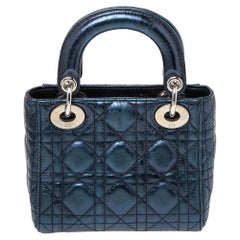 Dior Metallic Blue Cannage Leather Lady Dior Mini Bag