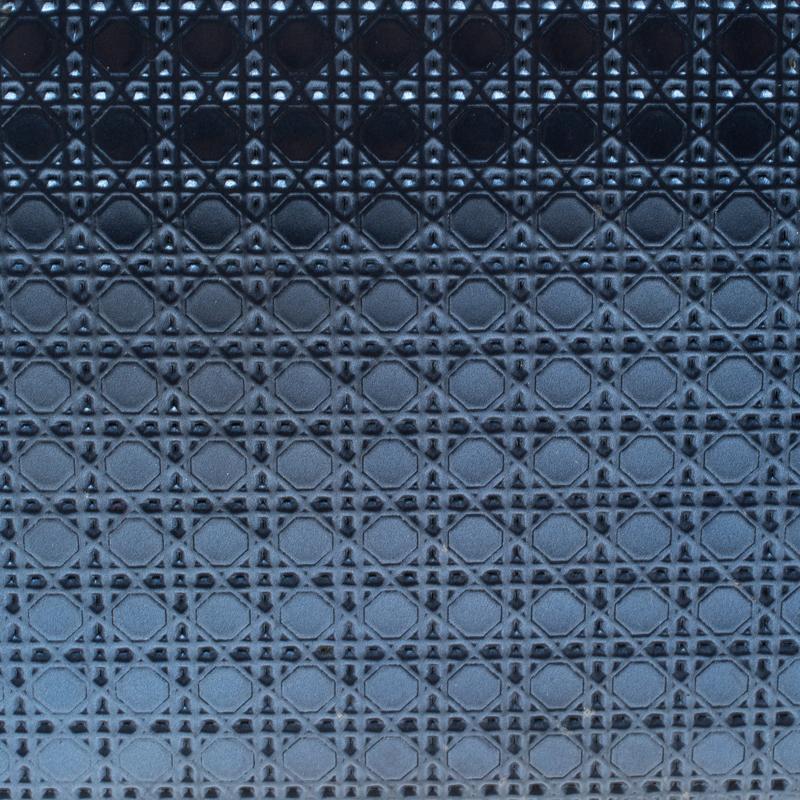 Dior Metallic Blue Cannage Patent Leather Zip Around Wallet 1