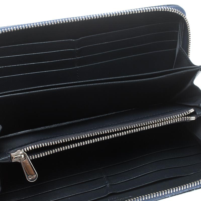 Dior Metallic Blue Cannage Patent Leather Zip Around Wallet 1