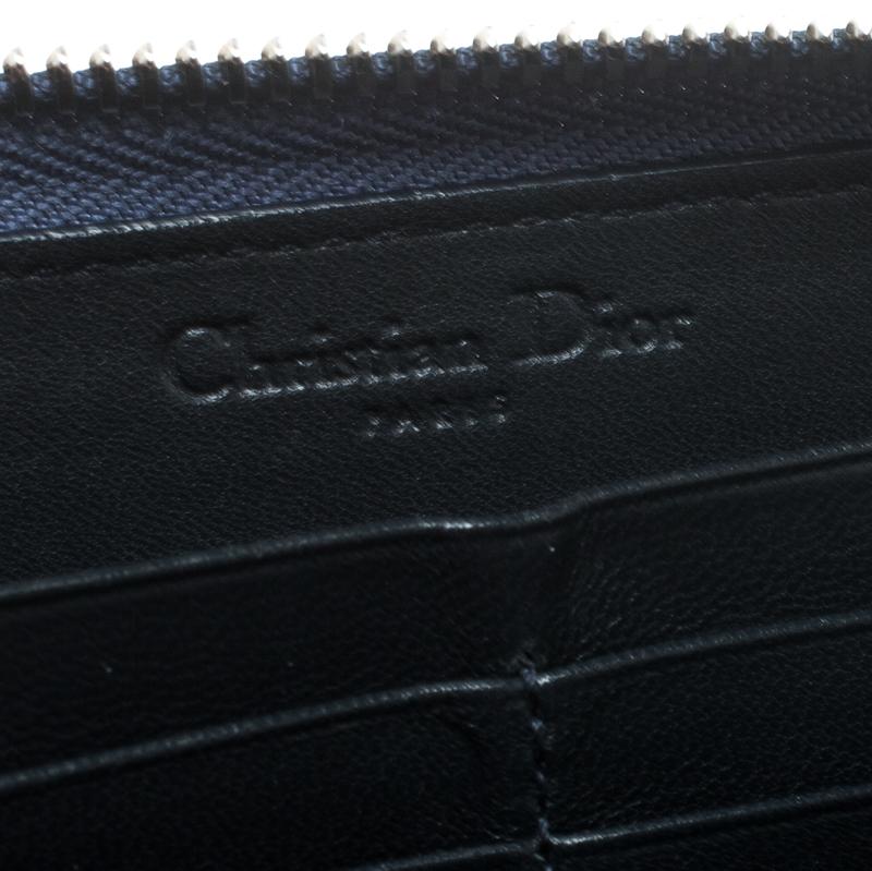 Dior Metallic Blue Cannage Patent Leather Zip Around Wallet 3