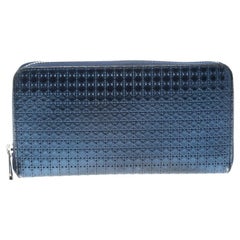 Dior Metallic Blue Cannage Patent Leather Zip Around Wallet