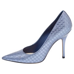 Dior Metallic Blue Micro Cannage Leather Cherie Pumps Size 37