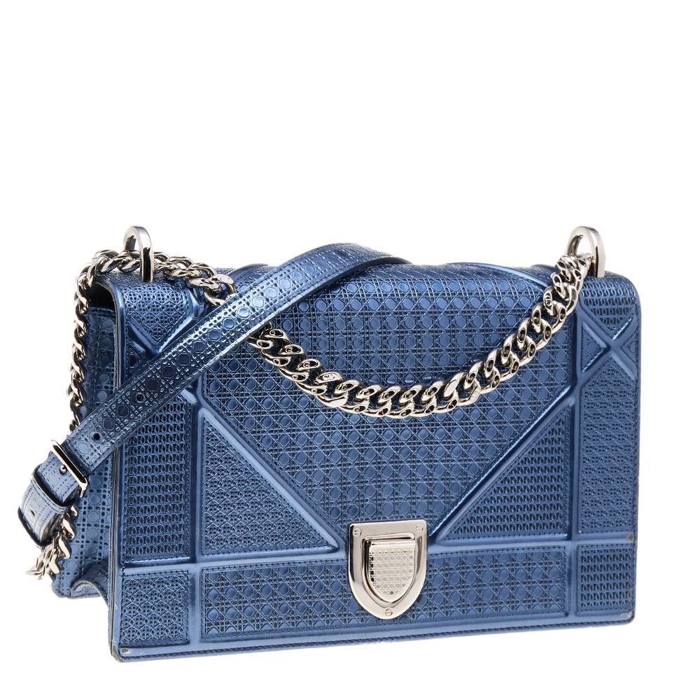Dior Metallic Blue Micro Cannage Leather Medium Diorama Shoulder Bag 3