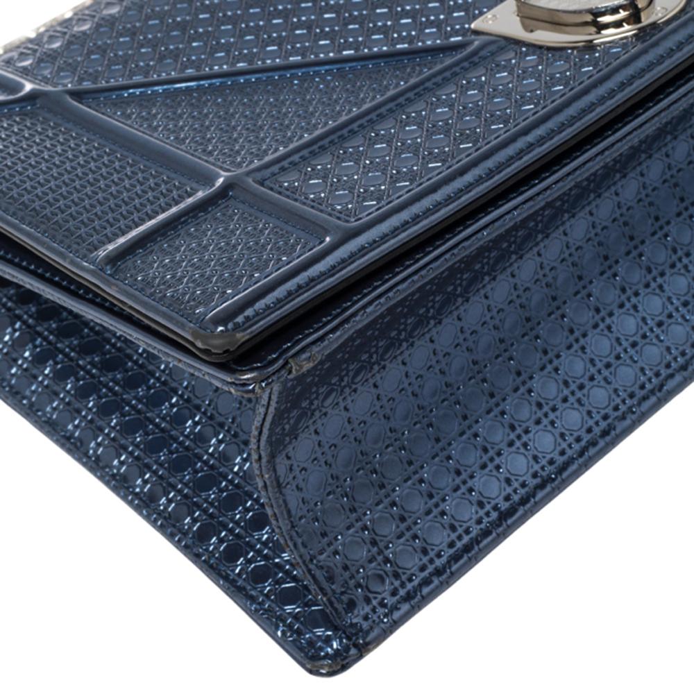 Dior Metallic Blue Micro Cannage Leather Medium Diorama Shoulder Bag 5