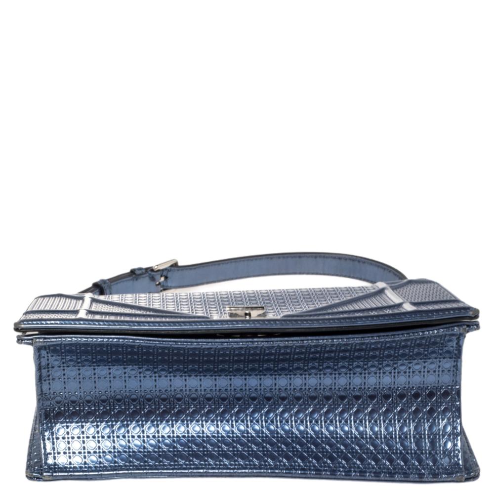 Dior Metallic Blue Micro Cannage Leather Medium Diorama Shoulder Bag In Good Condition In Dubai, Al Qouz 2