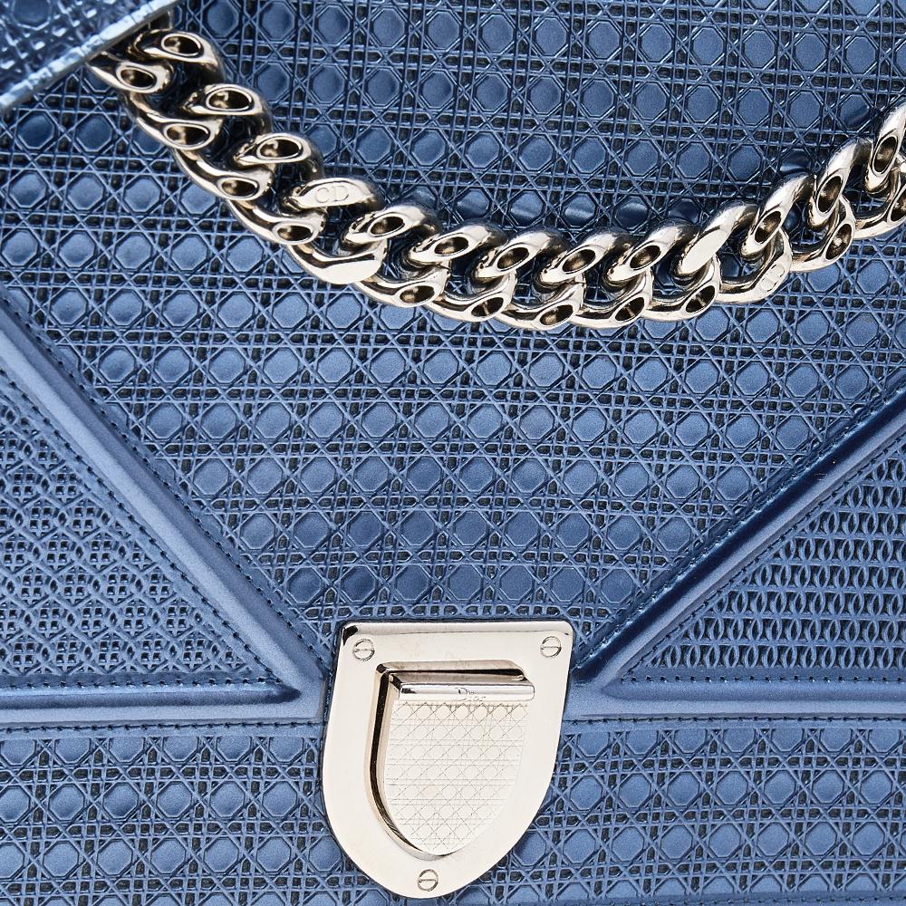 Gray Dior Metallic Blue Micro Cannage Leather Medium Diorama Shoulder Bag