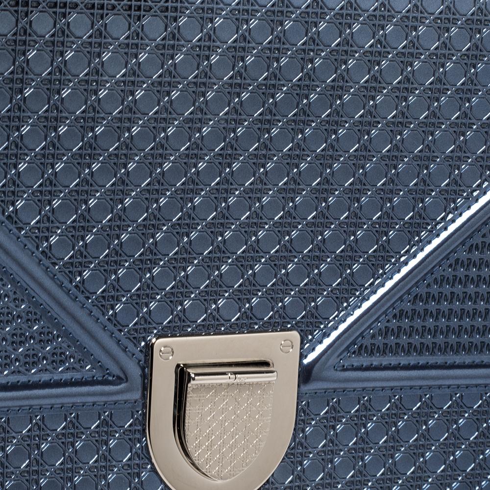 Women's Dior Metallic Blue Micro Cannage Leather Medium Diorama Shoulder Bag