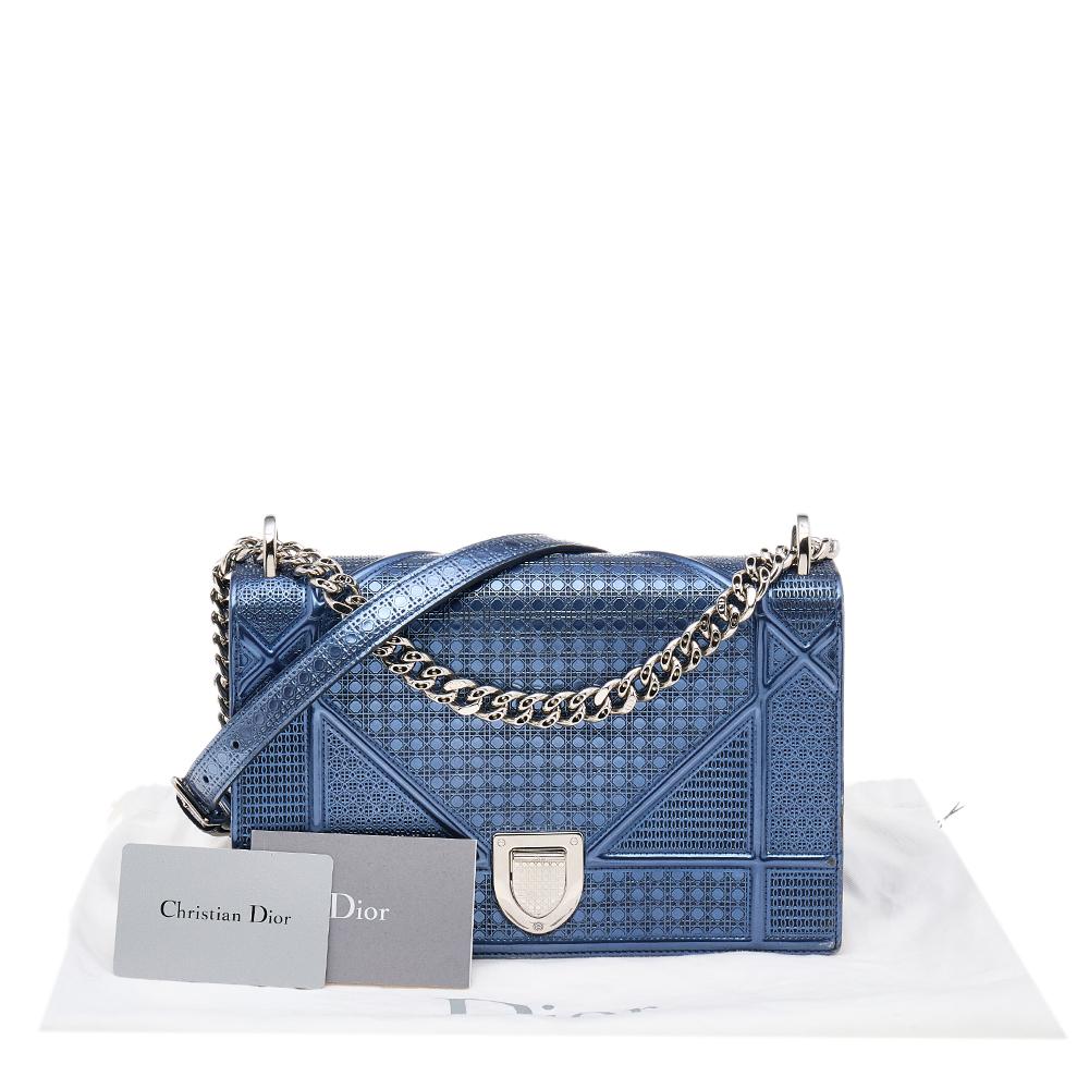Dior Metallic Blue Micro Cannage Leather Medium Diorama Shoulder Bag 1