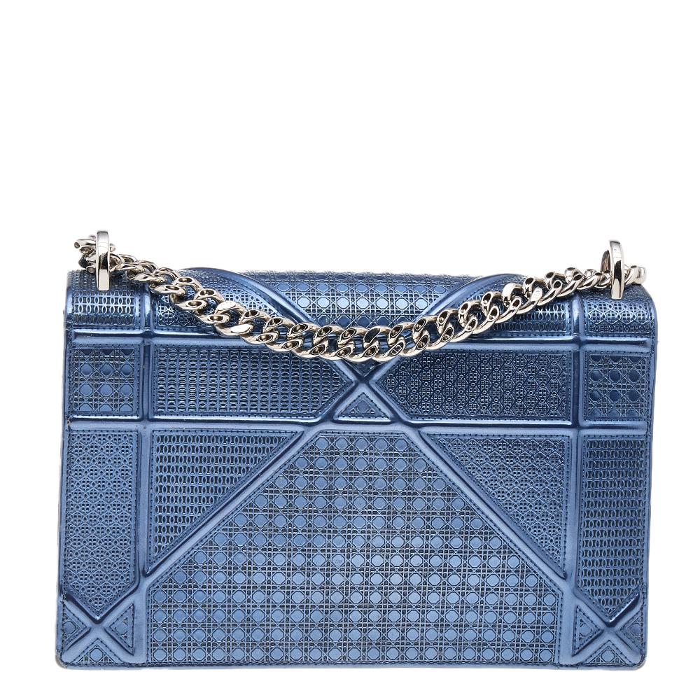 Dior Metallic Blue Micro Cannage Leather Medium Diorama Shoulder Bag 2