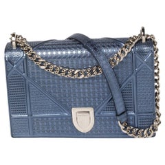 Dior Metallic Blue Micro Cannage Leather Medium Diorama Shoulder Bag