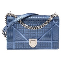 Dior Metallic Blue Micro Cannage Leather Medium Diorama Shoulder Bag