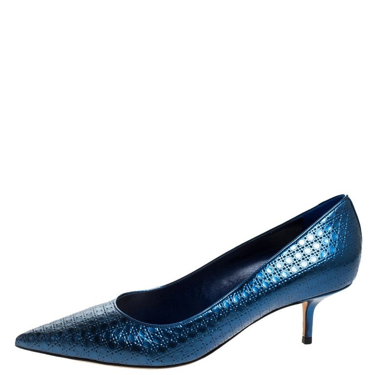 Dior Metallic Blue Micro Cannage patent Leather Cherie Pointed Toe ...