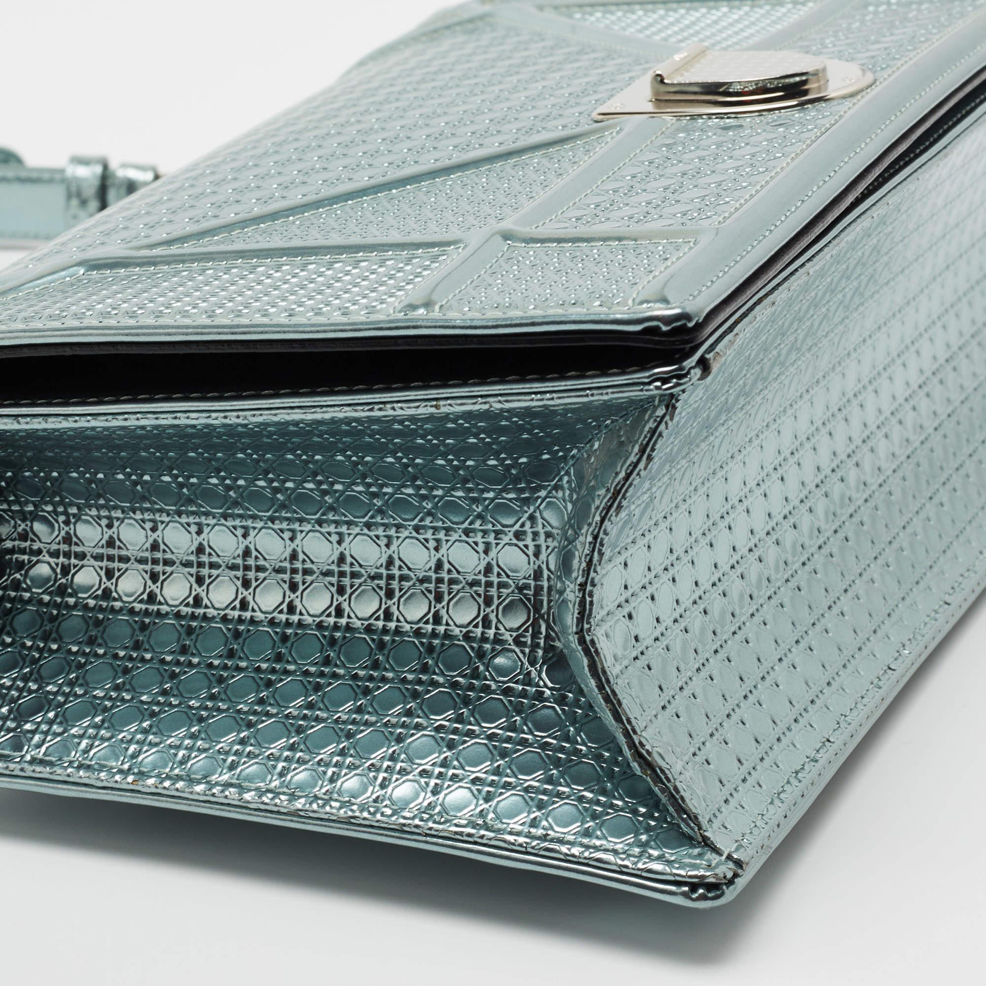 Dior Metallic Blue Micro Cannage Patent Leather Medium Diorama Shoulder Bag 5