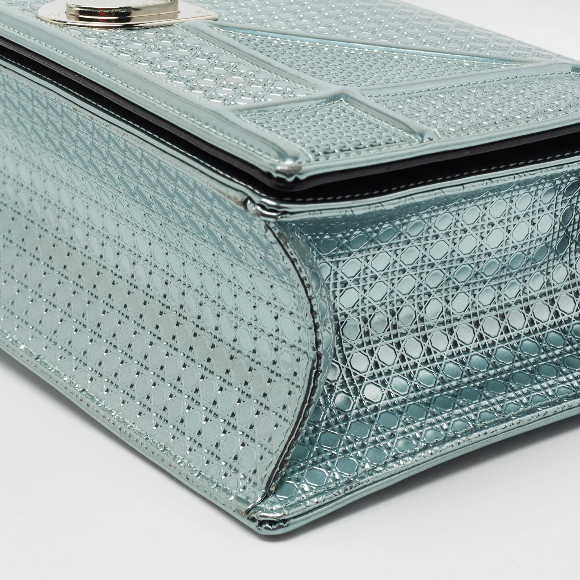 Dior Metallic Blue Micro Cannage Patent Leather Medium Diorama Shoulder Bag 6