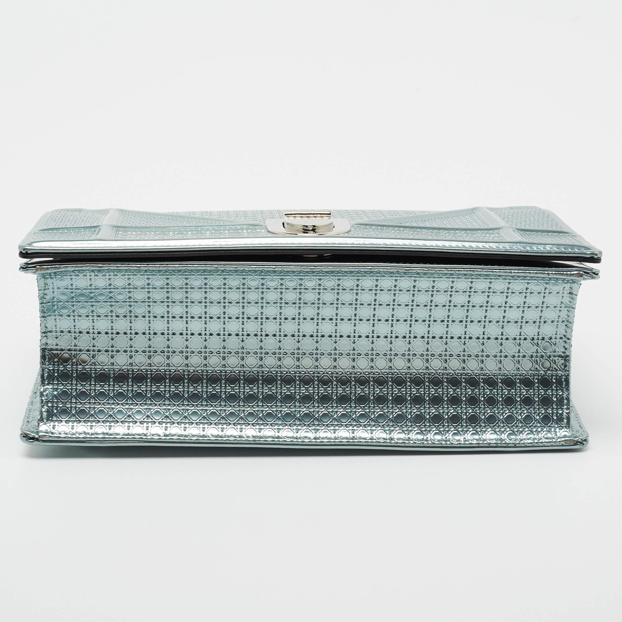Women's Dior Metallic Blue Micro Cannage Patent Leather Medium Diorama Shoulder Bag