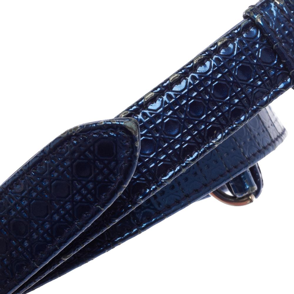 Dior Metallic Blue Microcannage Patent Leather Medium Lady Dior Tote 2