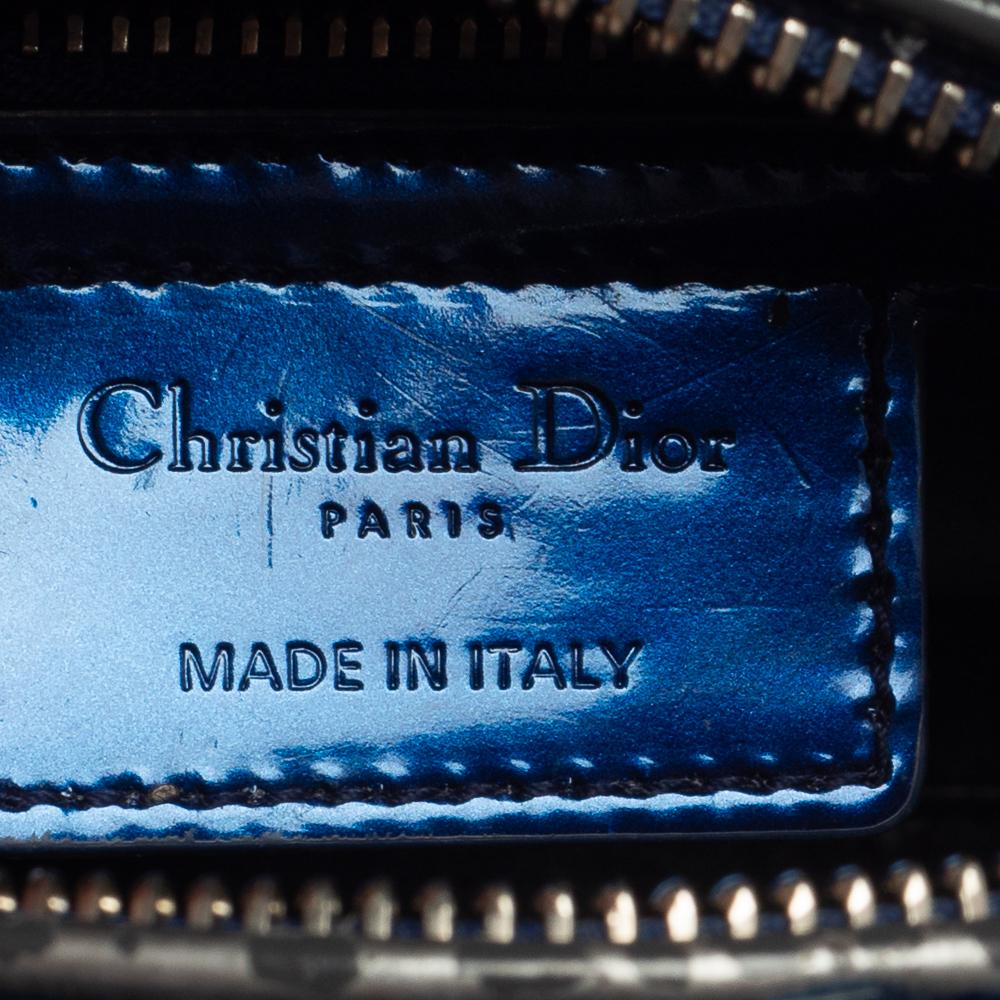 Dior Metallic Blue Microcannage Patent Leather Medium Lady Dior Tote 5