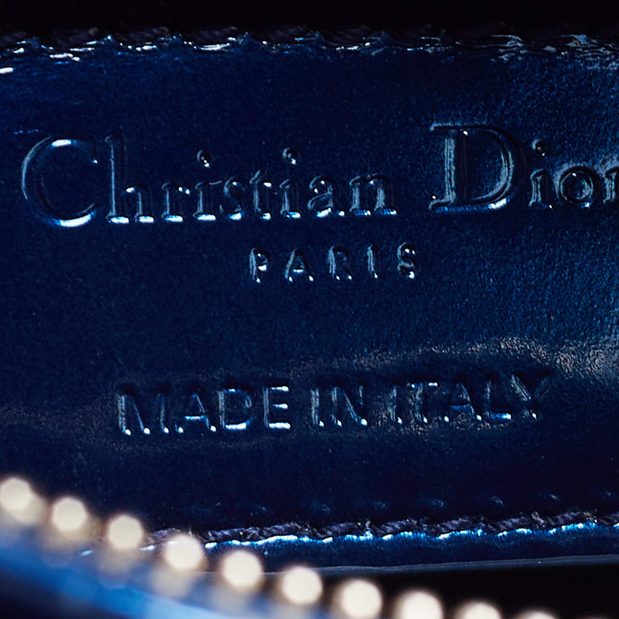 Dior Metallic Blue Microcannage Patent Leather Medium Lady Dior Tote 4