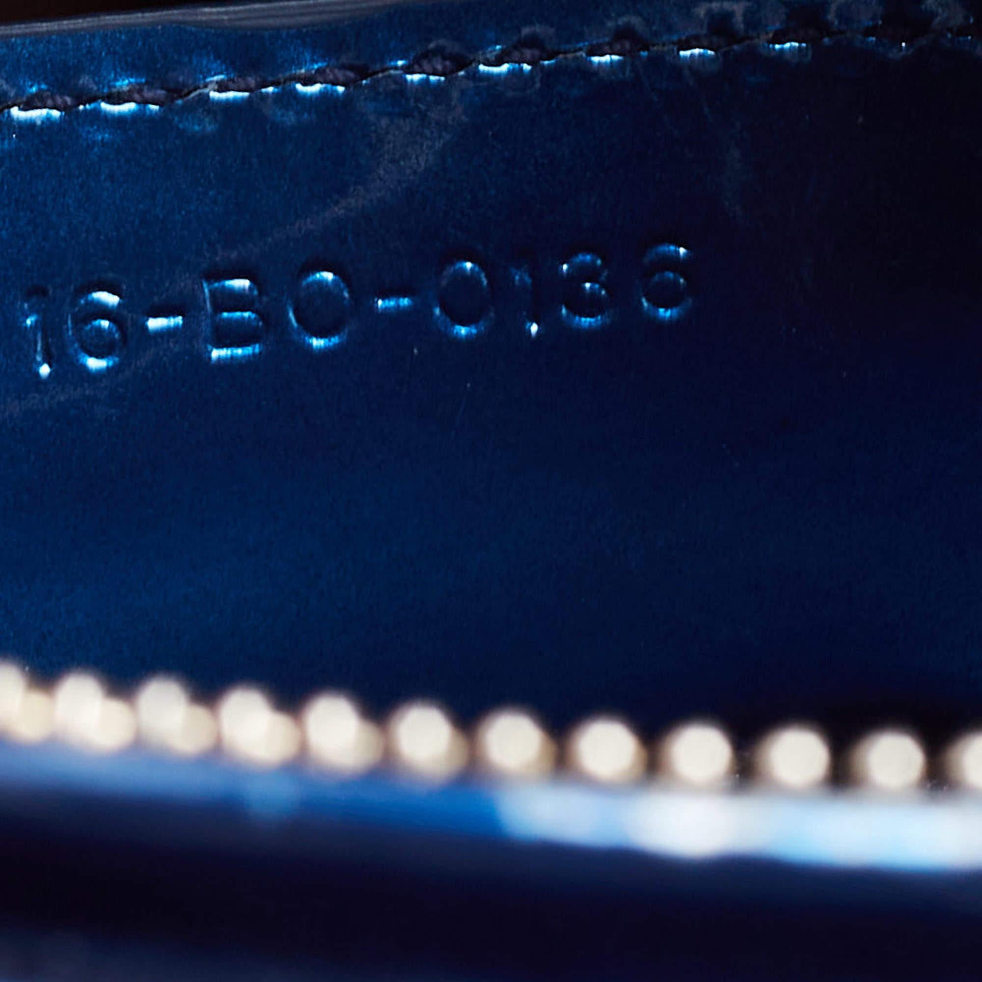 Dior Metallic Blue Microcannage Patent Leather Medium Lady Dior Tote 5