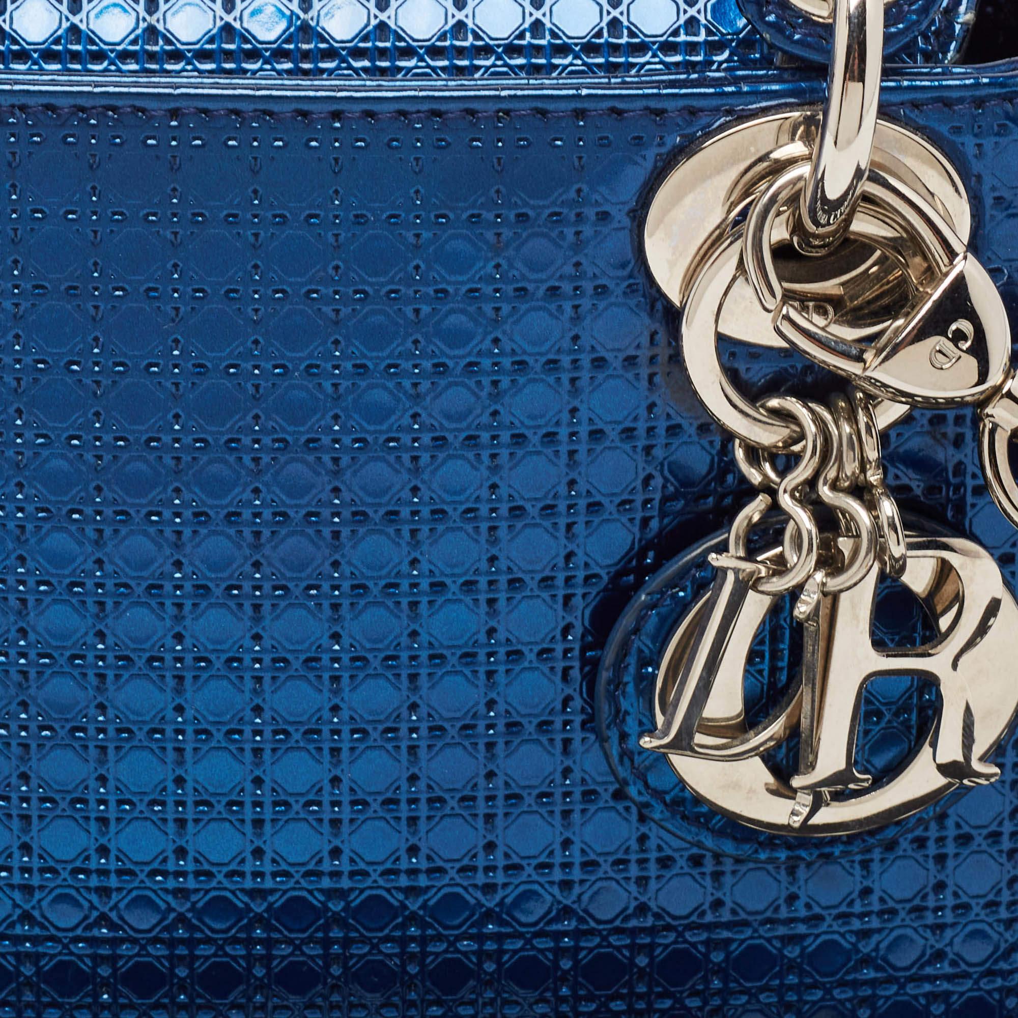 Dior Metallic Blue Microcannage Patent Leather Mini Lady Dior Tote 1