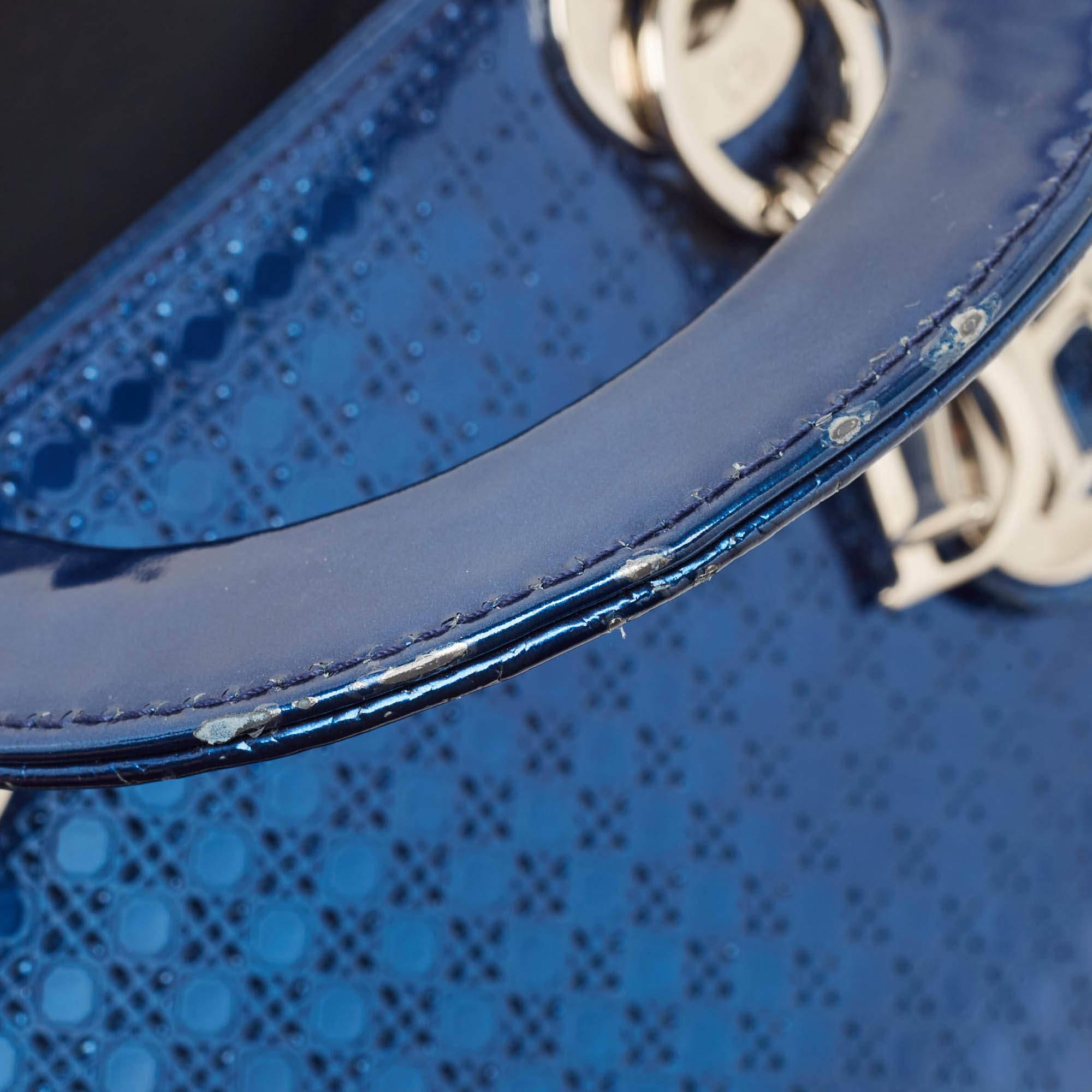 Dior Metallic Blue Microcannage Patent Leather Mini Lady Dior Tote 3