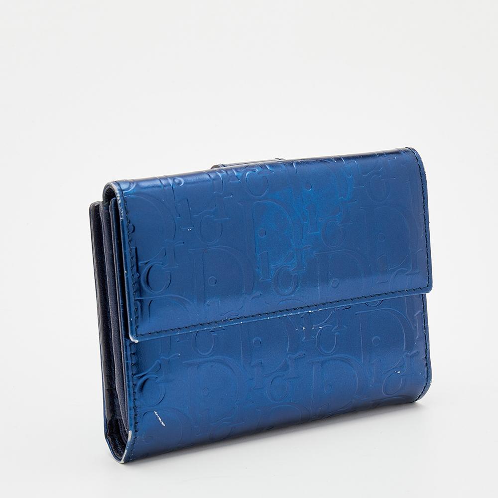 Women's Dior Metallic Blue Patent Leather Compact Wallet