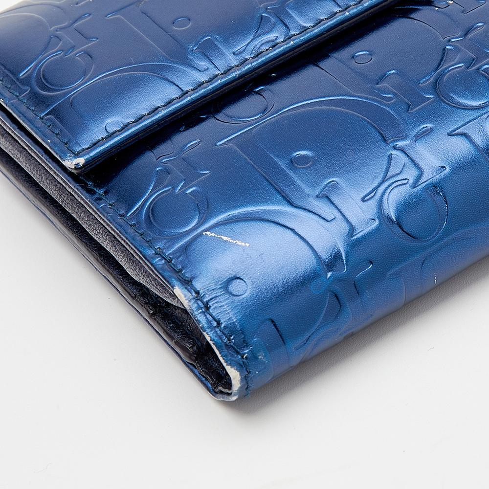 Dior Metallic Blue Patent Leather Compact Wallet 2