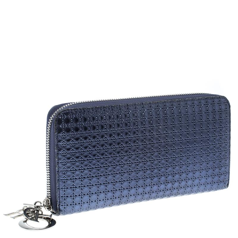 Dior Metallic Blue Patent Leather Lady Dior Zip Around Wallet 5