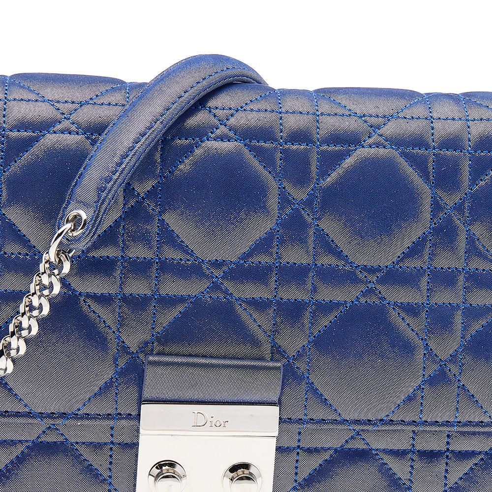 Gray Dior Metallic Blue Quilted Fabric Miss Dior Shoulder Bag