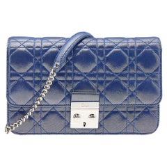 Dior Metallic Blue Quilted Fabric Miss Dior Shoulder Bag