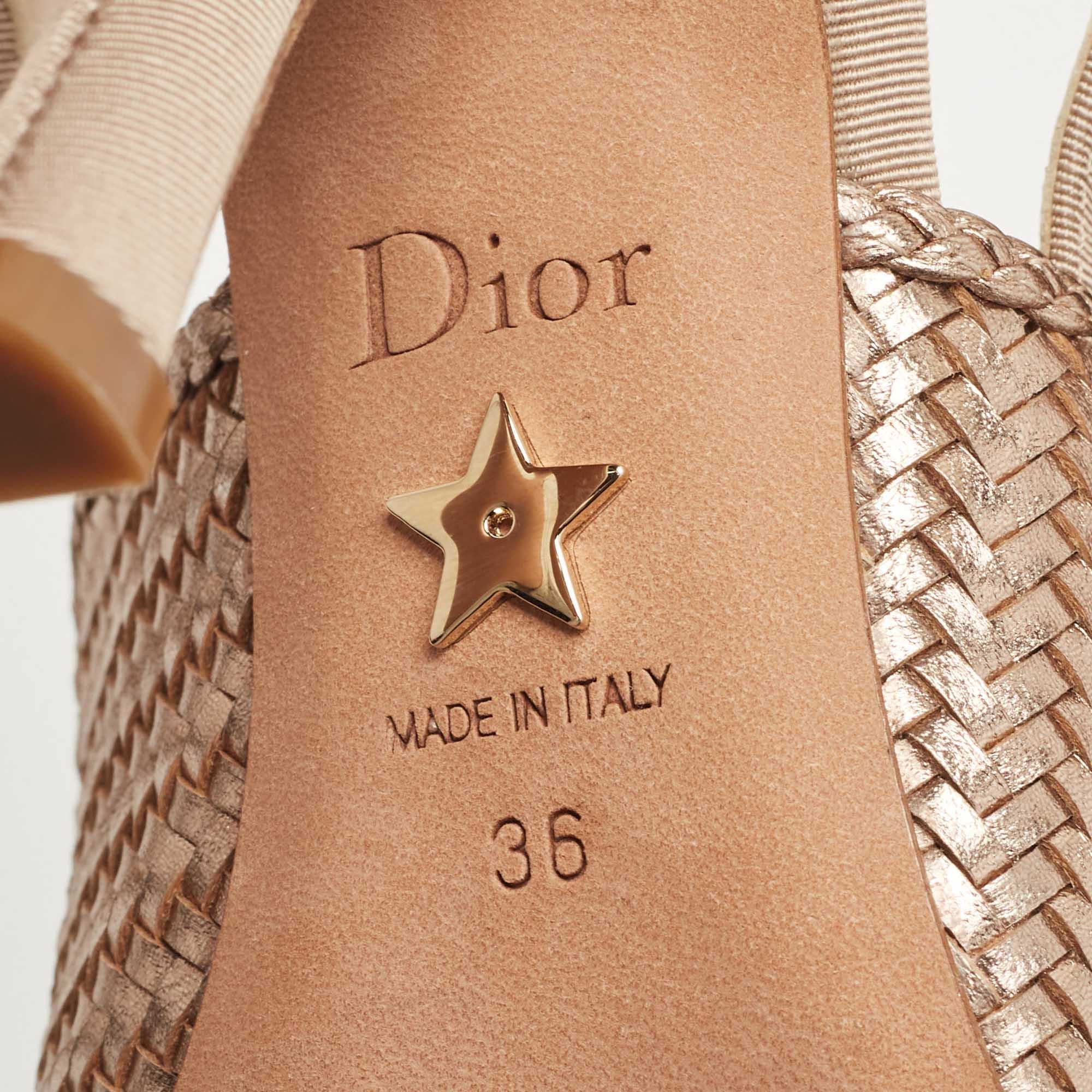 Dior Metallic Bronze Woven Leather J'Adior Slingback Pumps 4