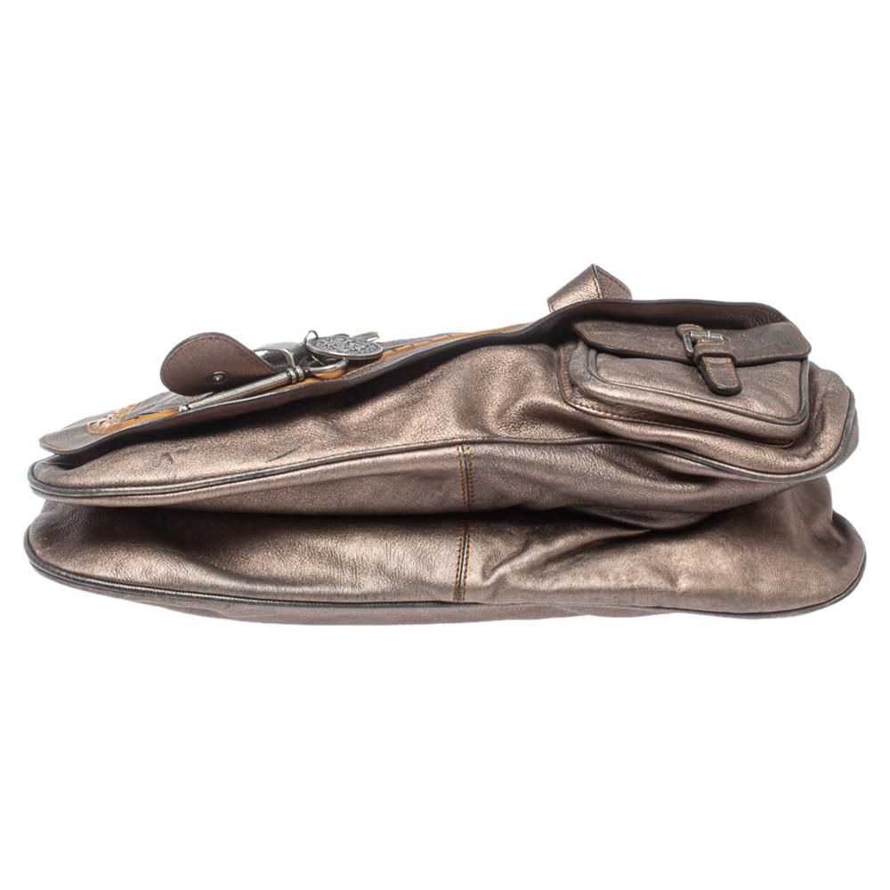 Women's Dior Metallic Brown Gaucho Leather Large Double Saddle Shoulder Bag