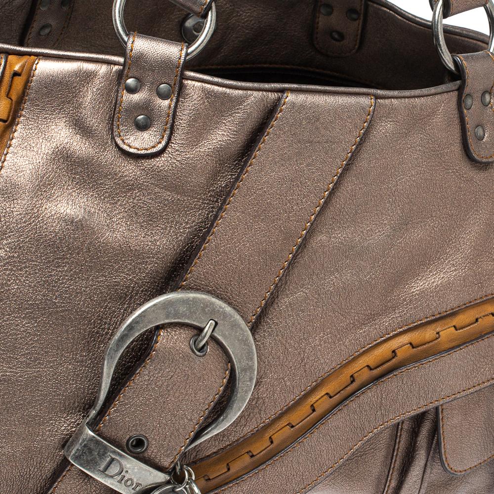 Dior Metallic Brown Gaucho Leather Large Double Saddle Shoulder Bag 4