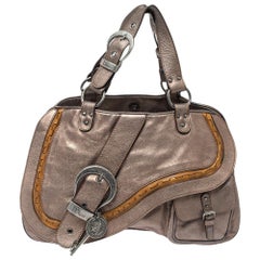 Dior Metallic Brown Gaucho Leather Large Double Saddle Shoulder Bag