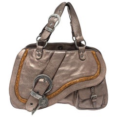 Dior Metallic Braun Gaucho Leder Große Doppelsattel-Umhängetasche