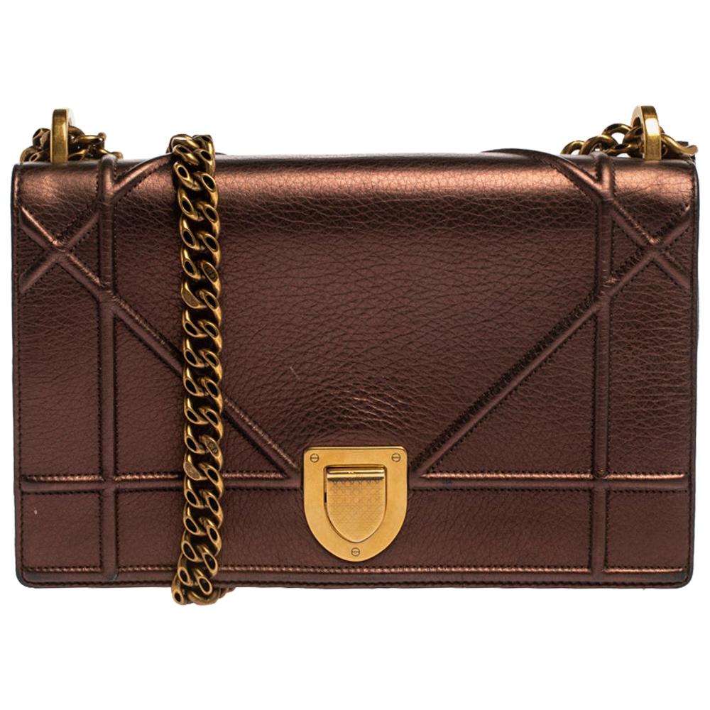 Dior Metallic Brown Leather Medium Diorama Shoulder Bag