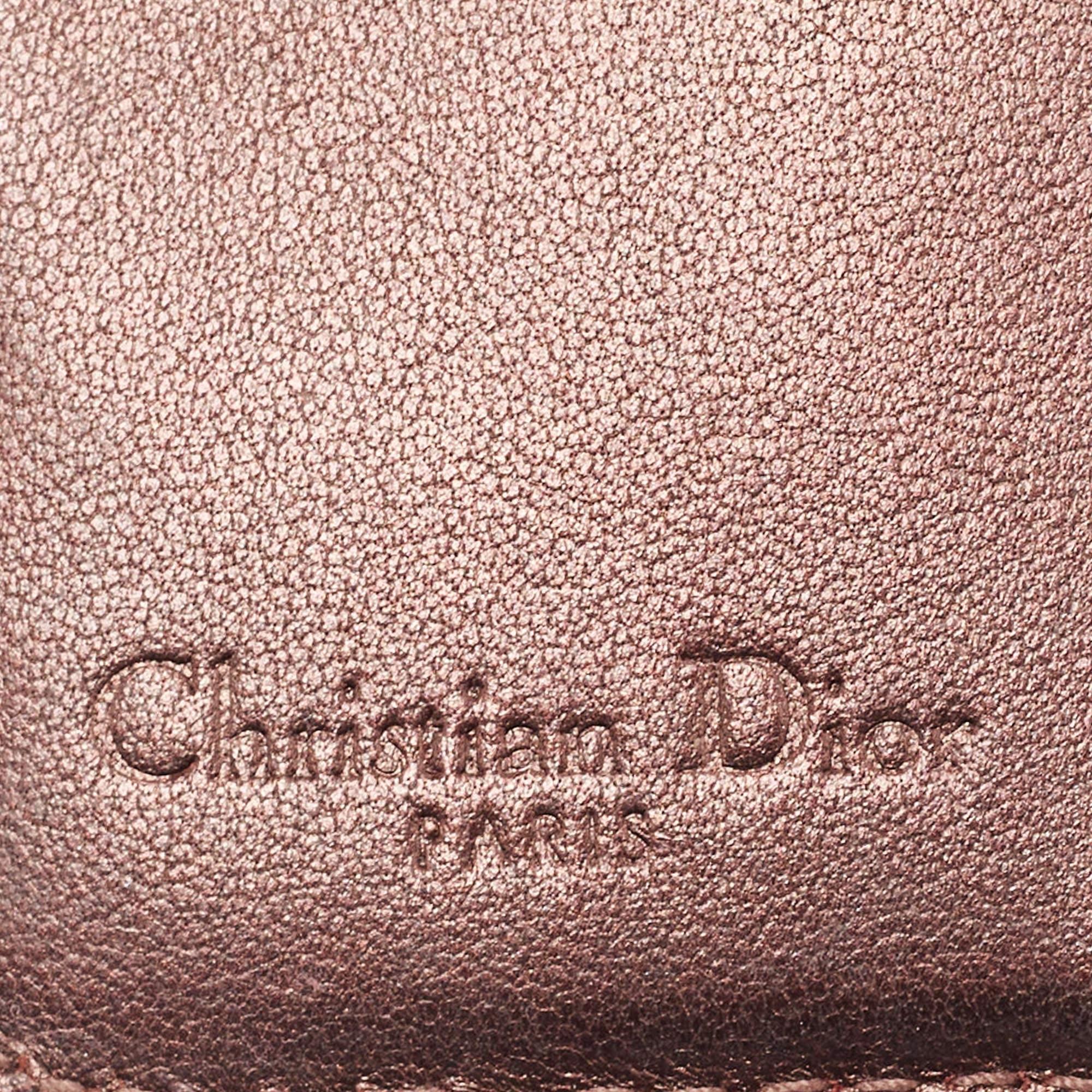 Dior Metallic Burgundy Cannage Leather Caro Compact Wallet For Sale 4