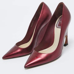 Dior Metallic Burgundy Leather Wedge Pumps Size 36.5