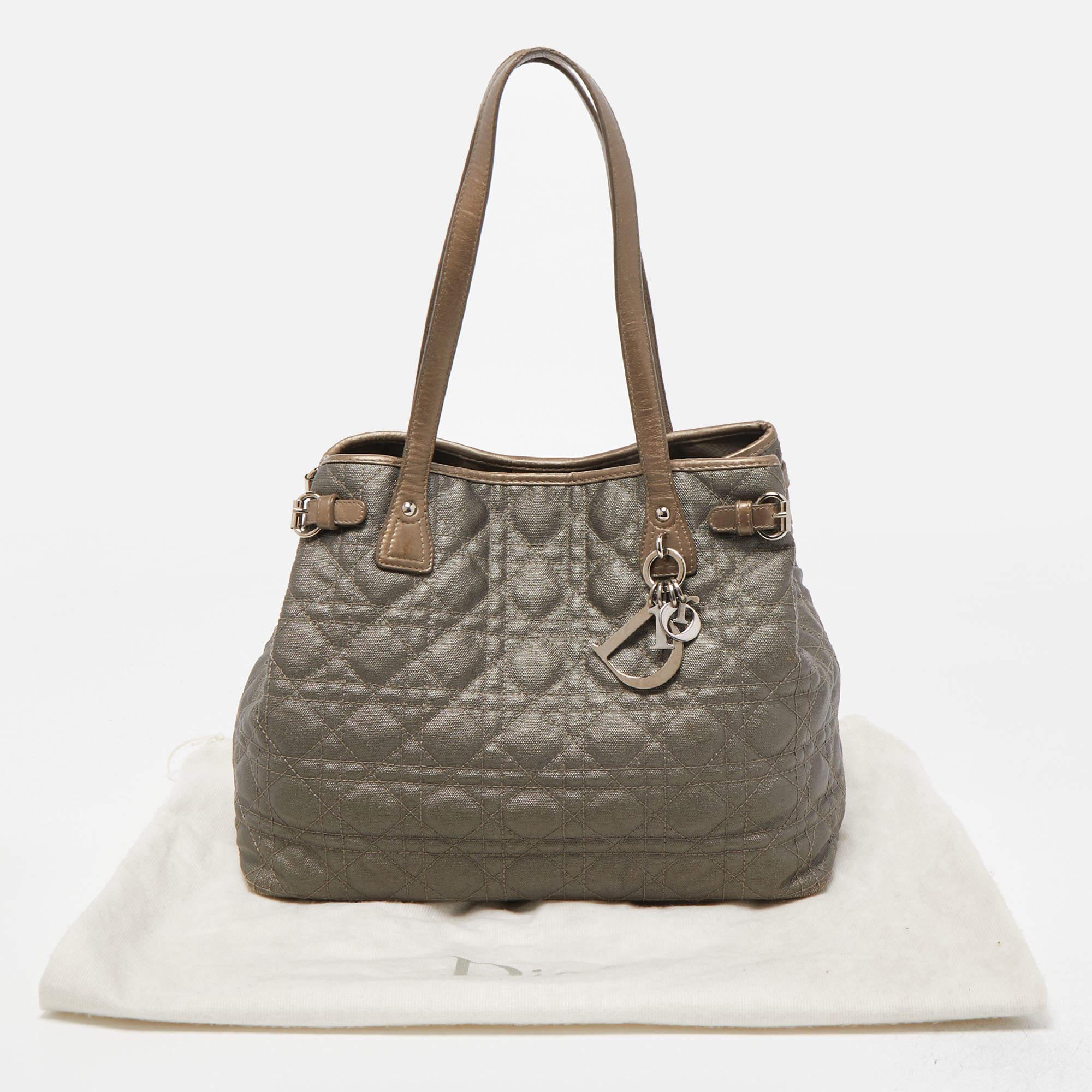 Dior Metallic Cannage Coated Canvas and Leather Small Panarea Tote 3