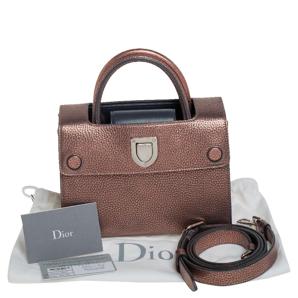 Dior Metallic Copper/Grey Pebbled Leather Mini Diorever Tote 6