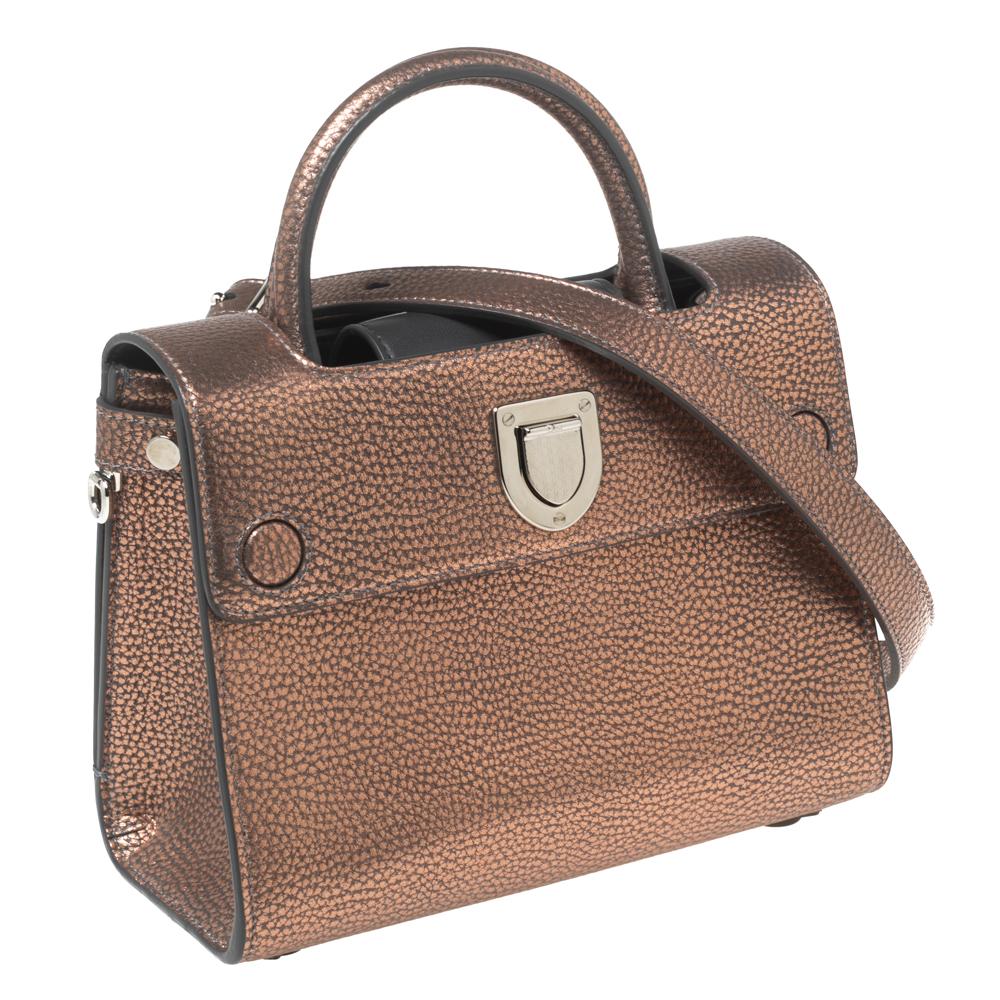 Brown Dior Metallic Copper Pebbled Leather Mini Diorever Top Handle Bag