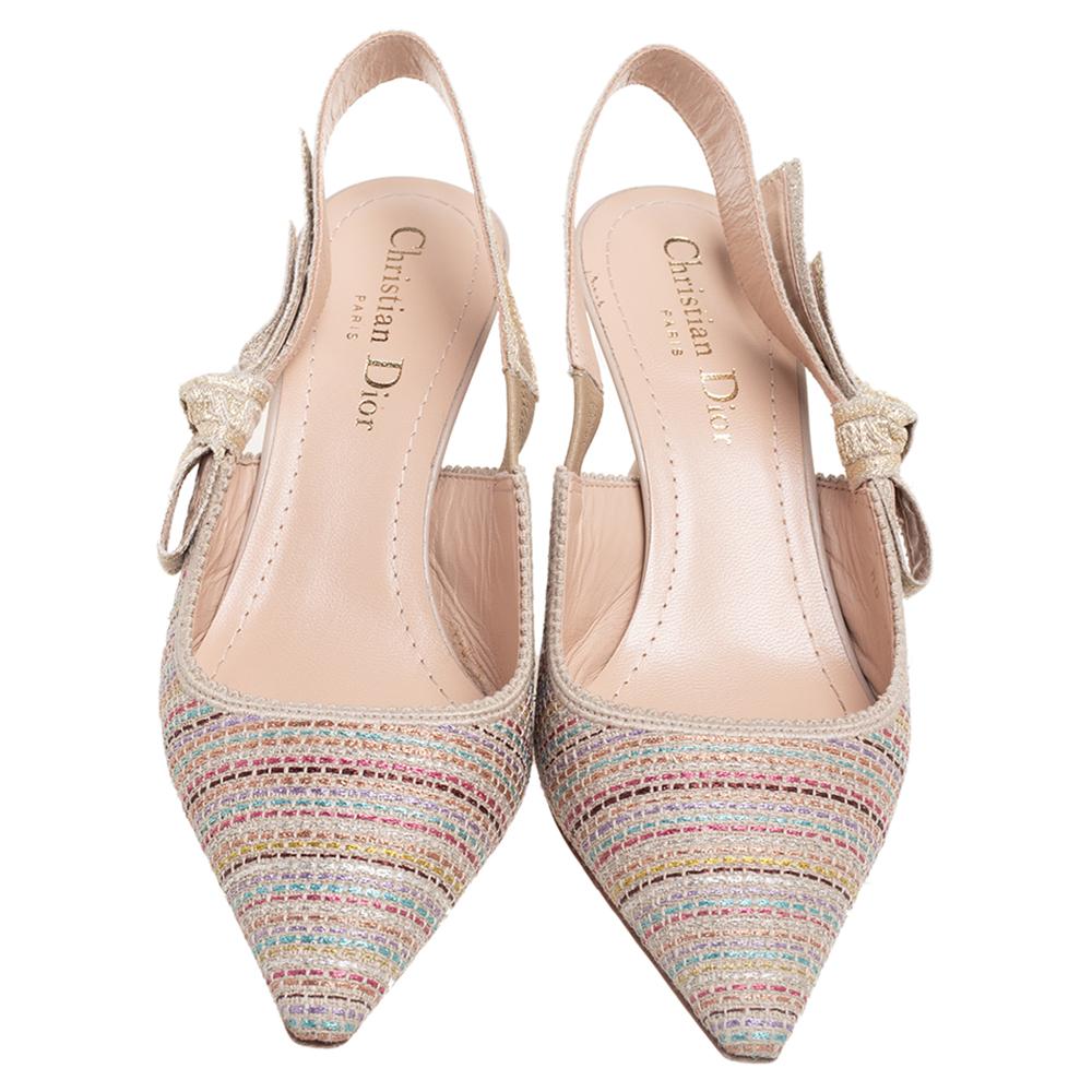 Dior Metallic Cotton Thread J'adior Pointed Toe Slingback Sandals Size 36 In Good Condition In Dubai, Al Qouz 2