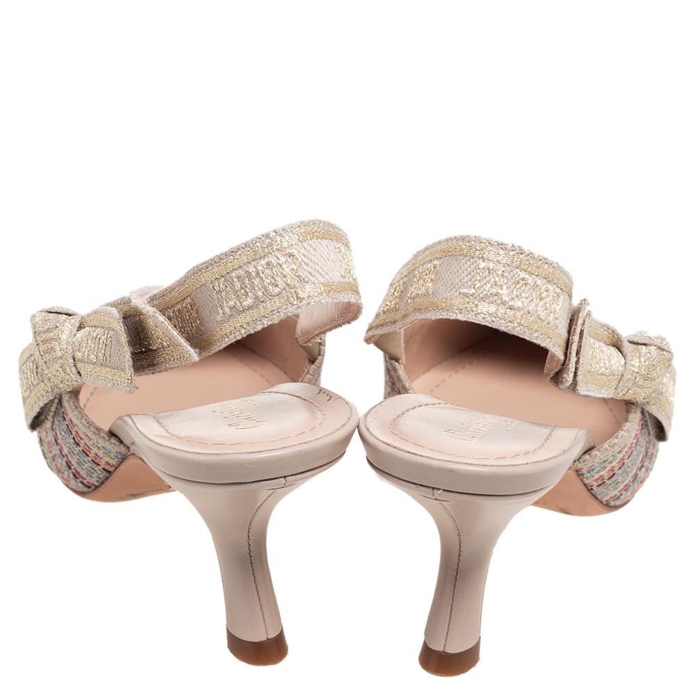 Women's Dior Metallic Cotton Thread J'adior Pointed Toe Slingback Sandals Size 36