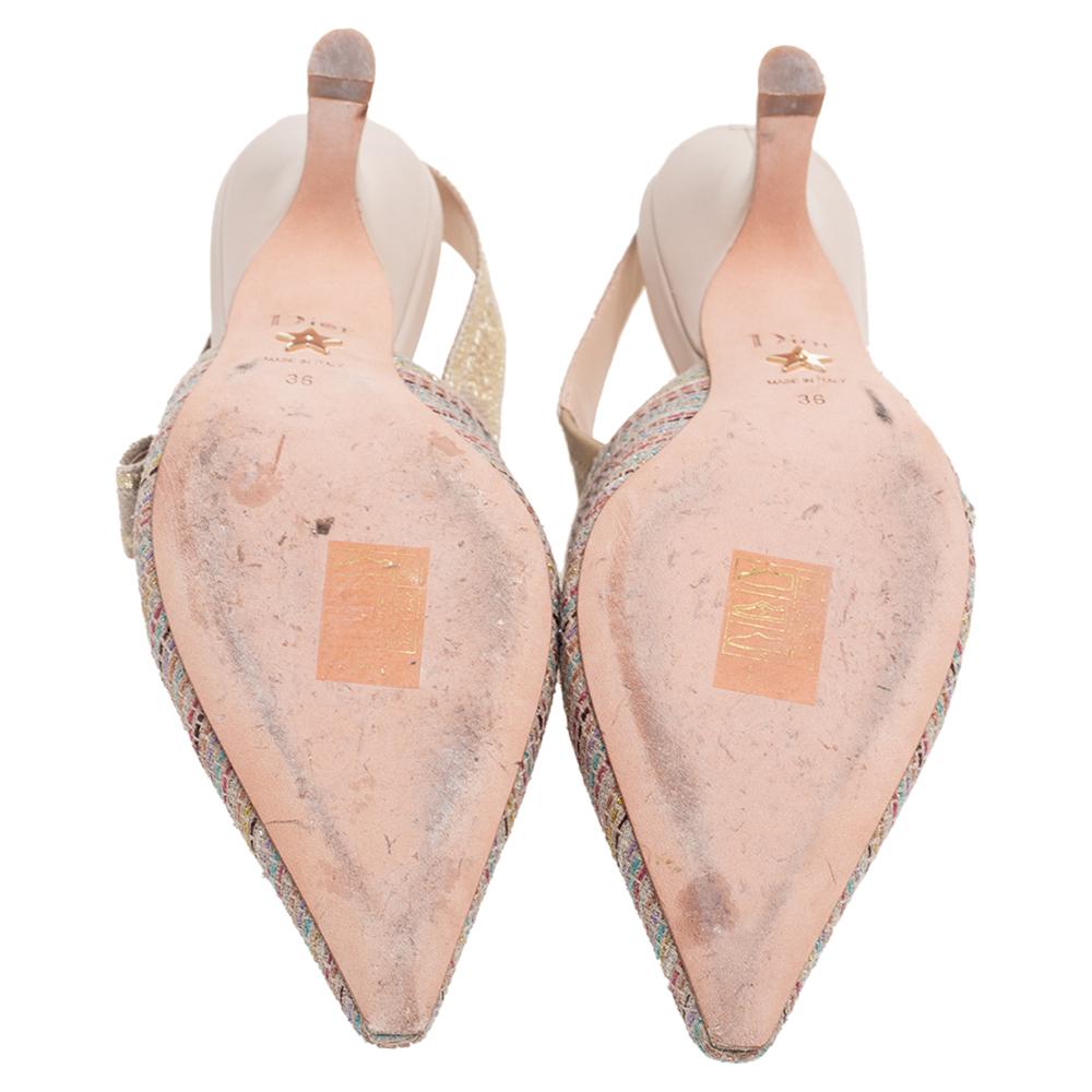 Dior Metallic Cotton Thread J'adior Pointed Toe Slingback Sandals Size 36 1