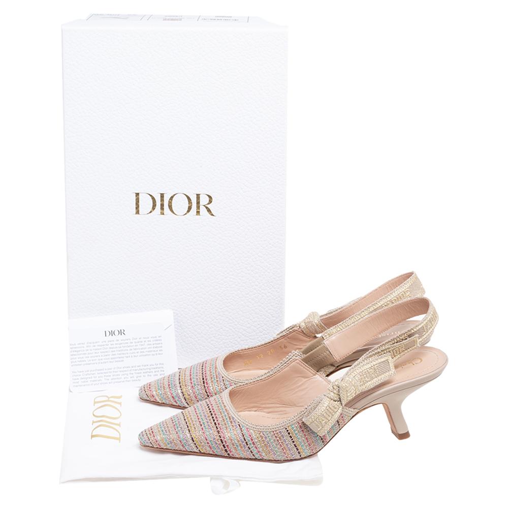 Dior Metallic Cotton Thread J'adior Pointed Toe Slingback Sandals Size 36 3