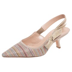 Dior Metallic Cotton Thread J'adior Pointed Toe Slingback Sandals Size 36