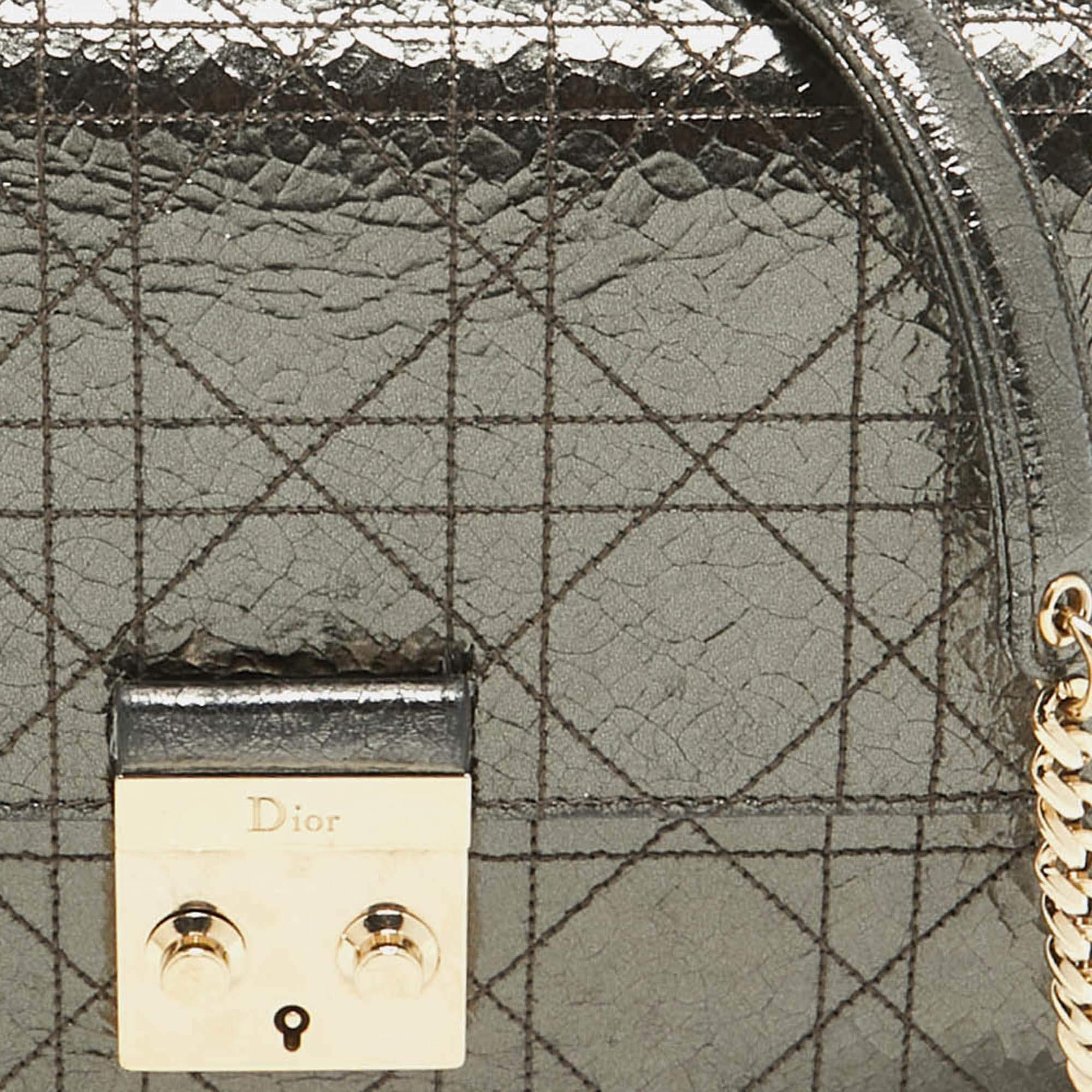 Dior Metallic Crackled Leather Miss Dior Promenade Chain Clutch For Sale 8