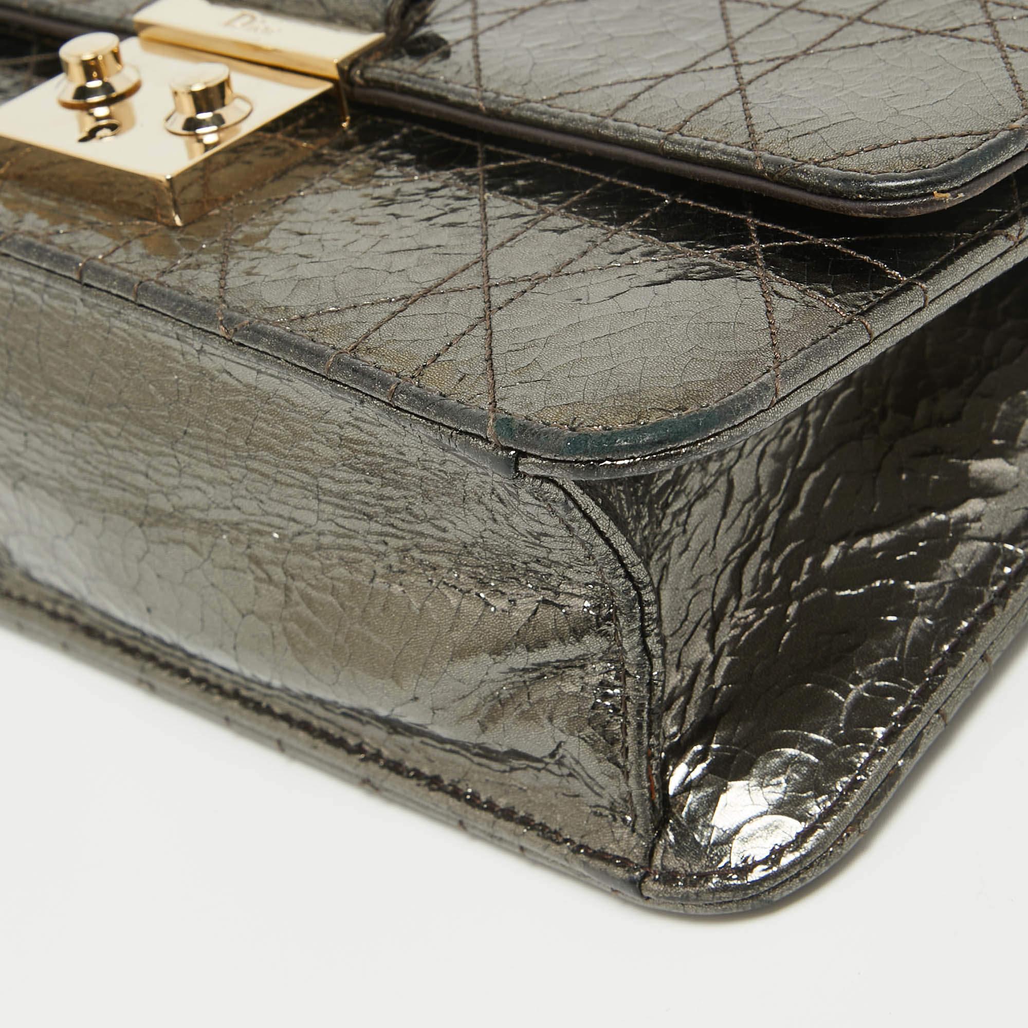 Dior Metallic Crackled Leather Miss Dior Promenade Chain Clutch For Sale 10